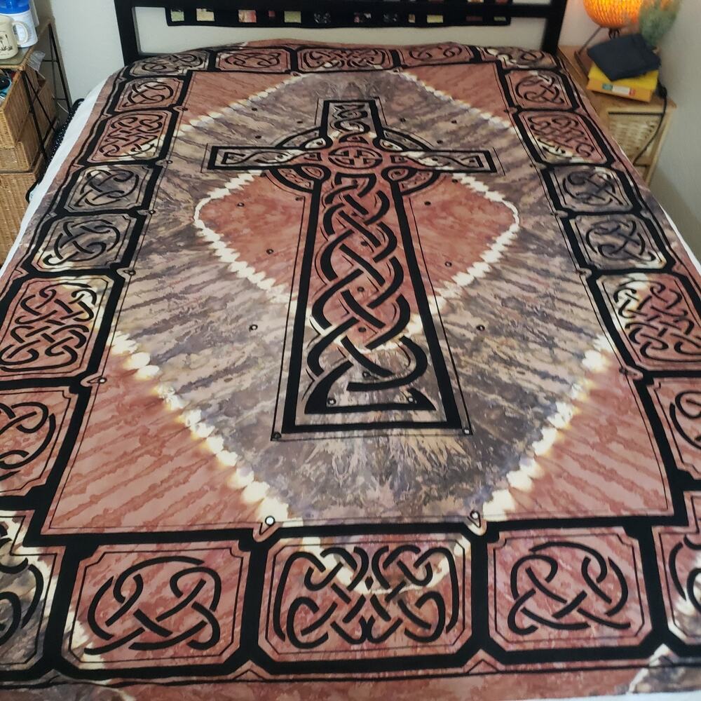 Vintage Gypsy Rose Celtic Cross Tapestry Handcrafted India 80x54 Boho Mirrors